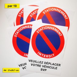 Grands autocollants de stationnement interdit (A4) - Difficiles à décoller (vendu par pack)